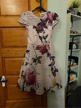 Ted Baker Pink Floral Fit-and-Flare Midi Dress